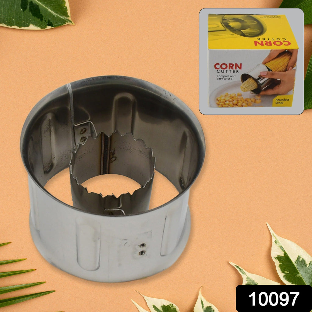 Close-up of the durable stainless steel blades on the corn stripping tool.