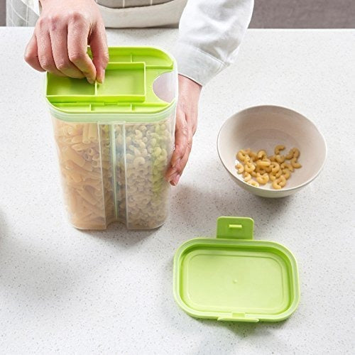 Transparent 2-section Airtight Food Grain Container with packaging.