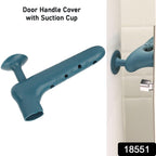 Close-up of a flexible silicone door handle cover installed on a standard door knob.
