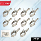 Close-up of stainless steel beach towel clip gripping fabric securely.
