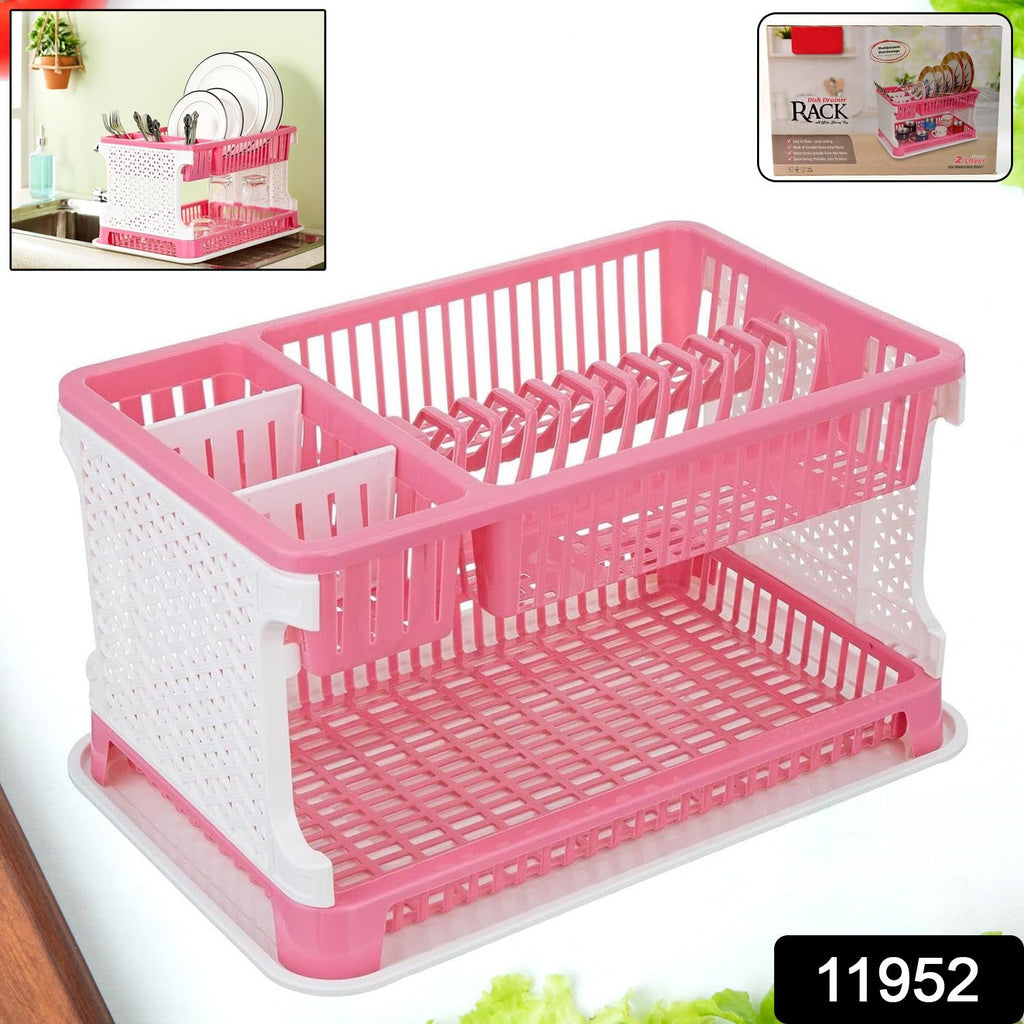 Close-up of the durable plastic kitchen organizer rack holding dishes and cutlery