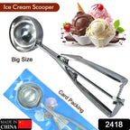 Ergonomic ice cream scoop with trigger release, ready for use.