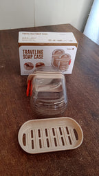 Disassembled travel soap dish showing its detachable parts for easy cleaning.