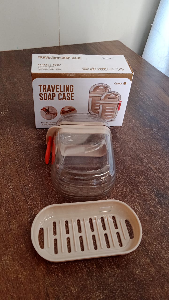 Disassembled travel soap dish showing its detachable parts for easy cleaning.