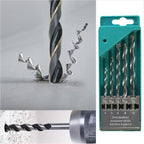 Overhead view of the set of 5 metal drill bits in assorted colors, ready for use.