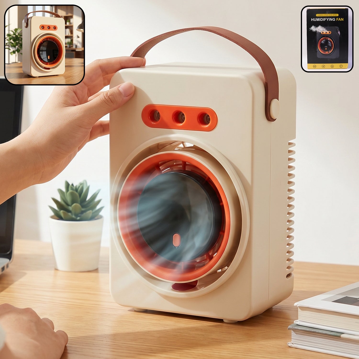 Portable humidifying air cooling fan with display for personal use