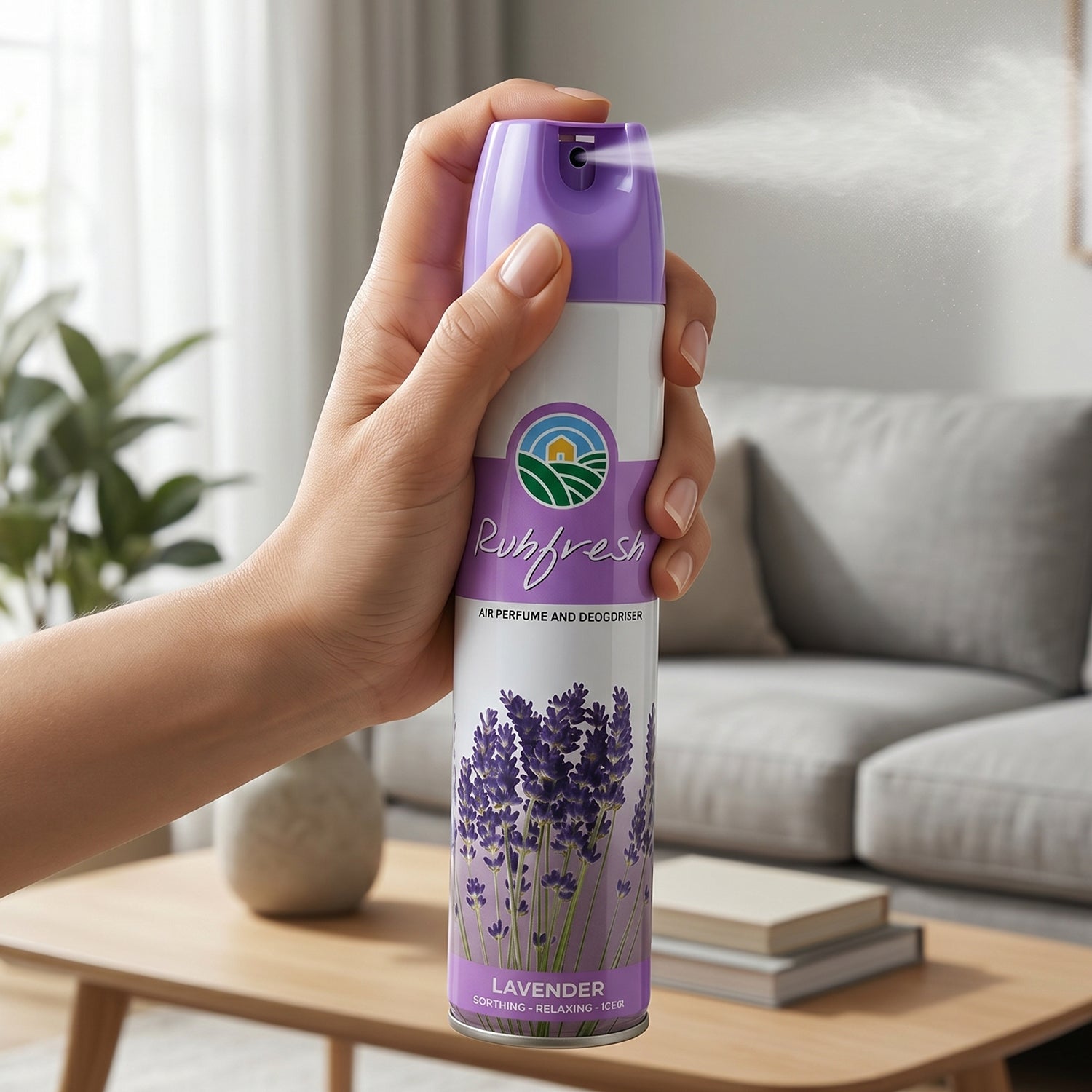 Compact Lavender Air Freshener Spray bottle design