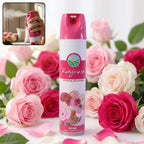 Rubfresh Rose Air Freshener spray bottle with floral background