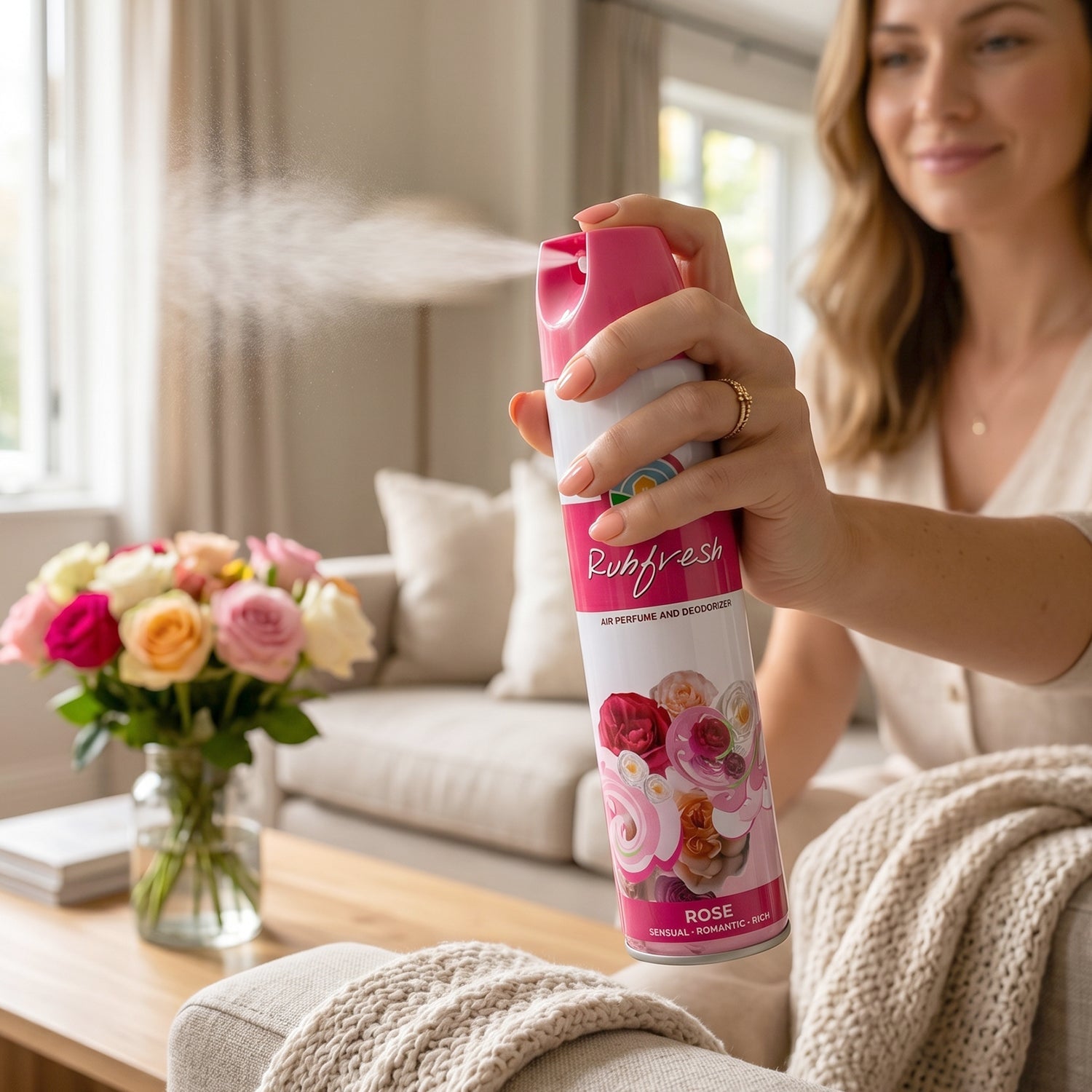 Rubfresh 220 ML rose room air freshener spray bottle
