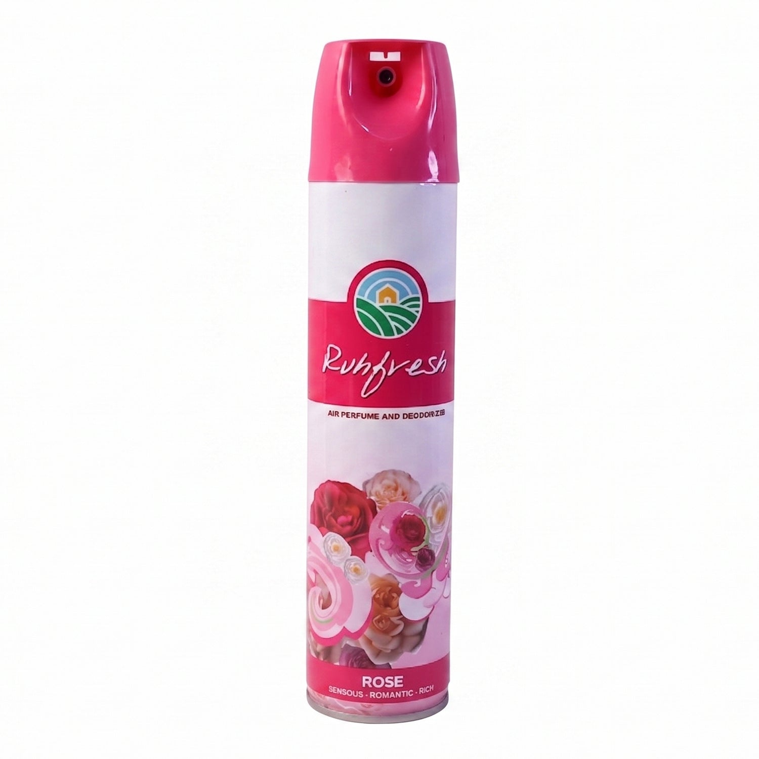 Rose fragrance air freshener spray in hands