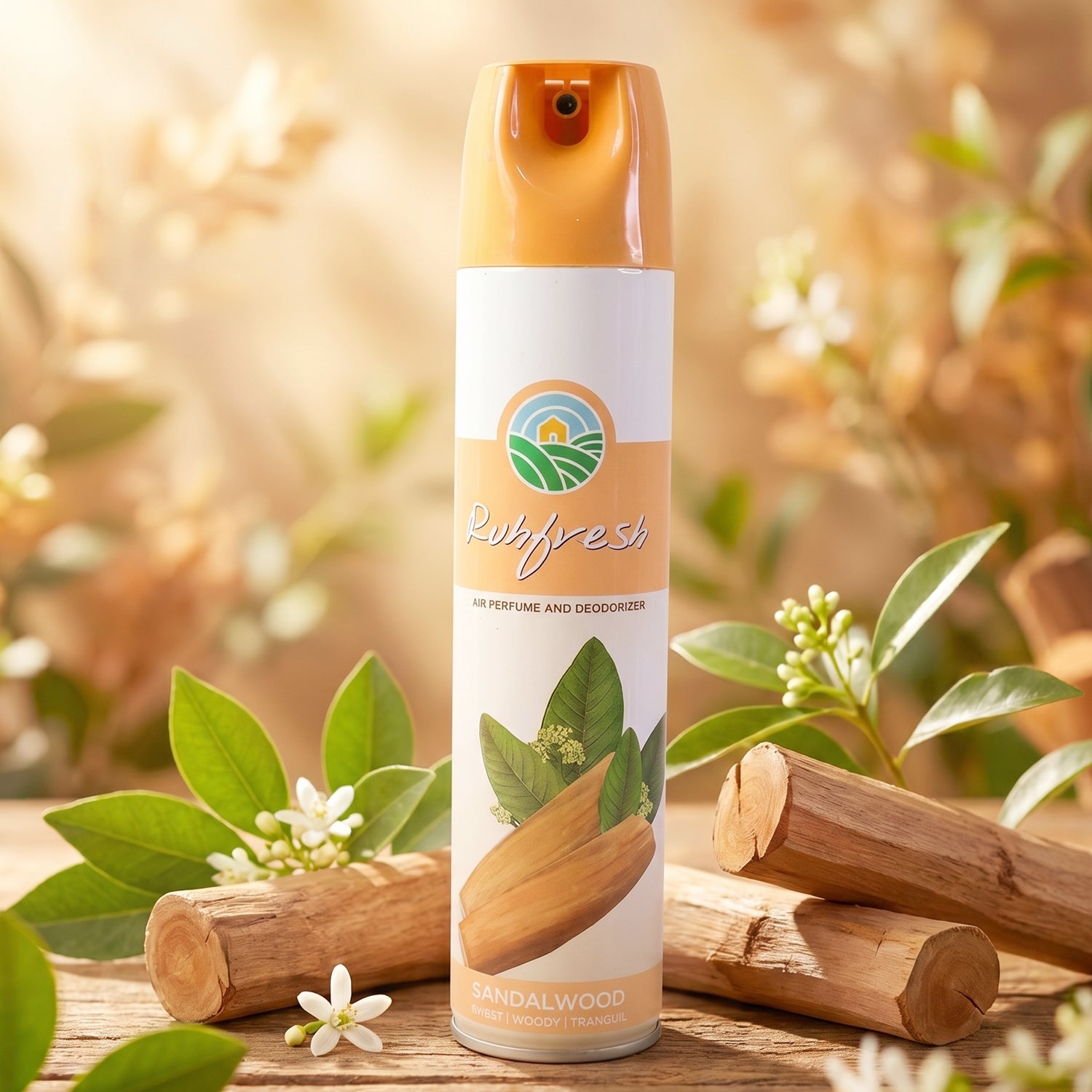 Sandalwood air freshener in compact spray bottle