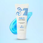 Side angle of Aqua Face Wash tube emphasizing product design