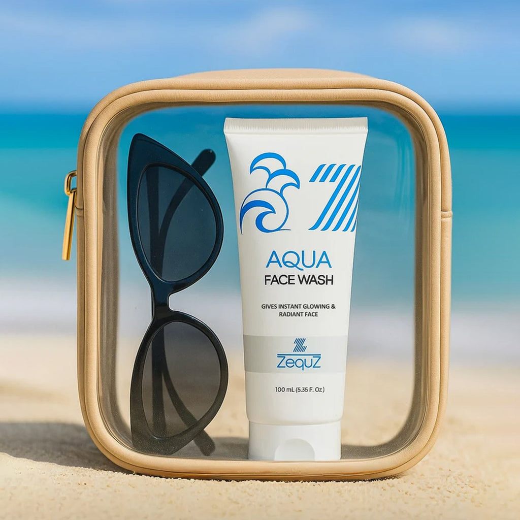Aqua Face Wash tube with visible water droplets symbolizing hydration