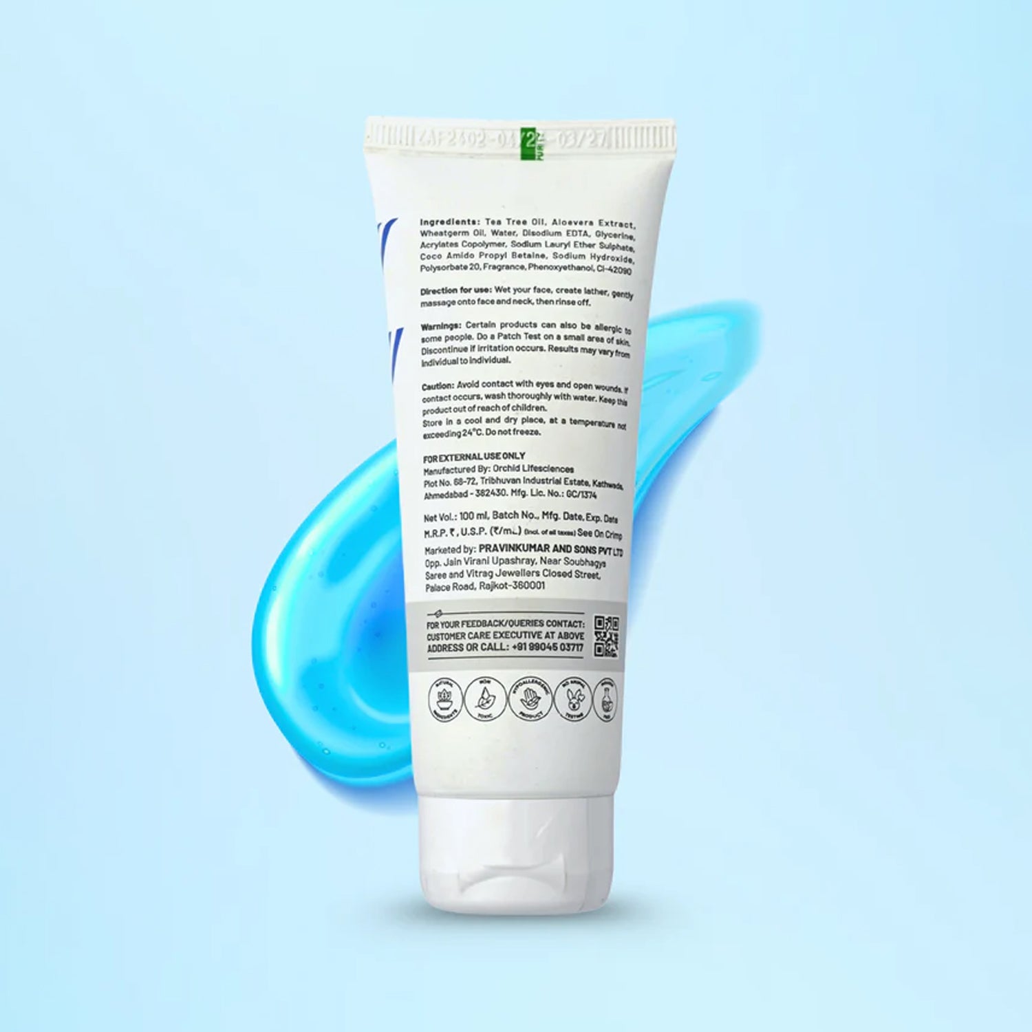 Aqua Face Wash bottle with water splash highlighting freshness and hydration