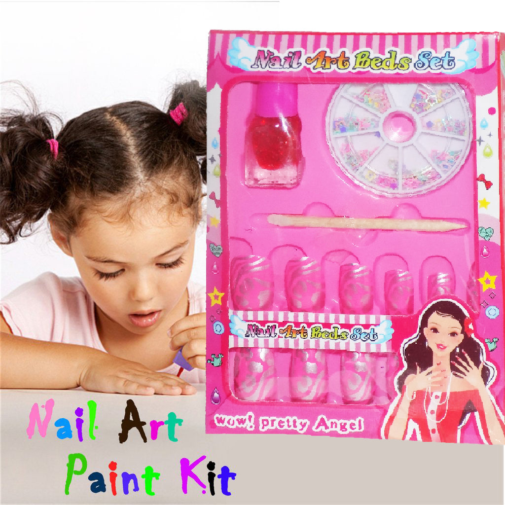 Overhead shot of the Gamevana nail art studio set, highlighting its contents.