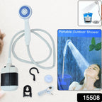 Flexible hose and shower head included in portable outdoor shower kit