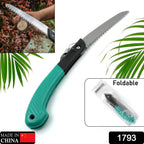 Ergonomic folding handsaw with non-slip handle, ideal for gardening tasks.