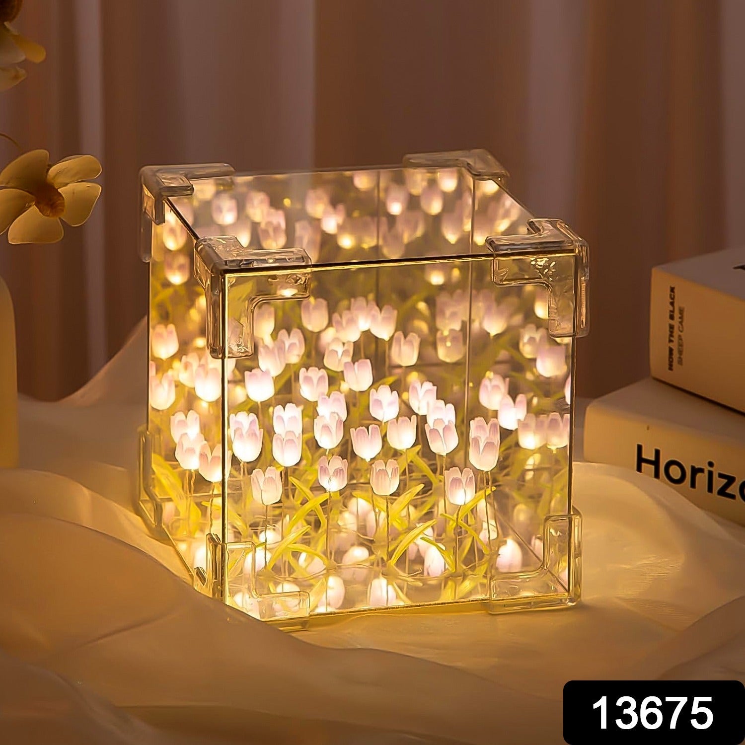 Multicolor Tulip LED Night Lamp glowing softly in a dark room.