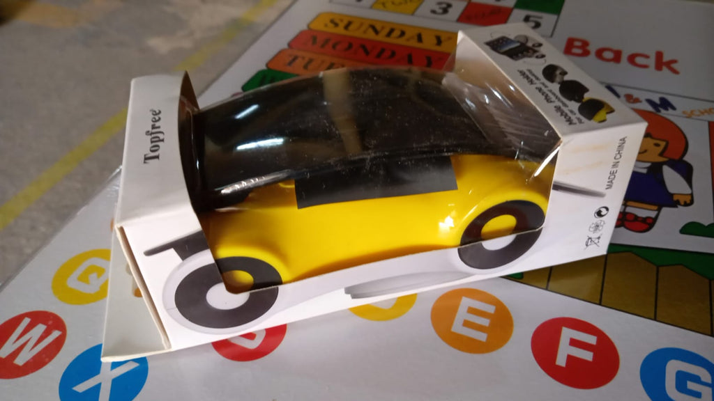 Product packaging for the sports car shape mobile phone holder.