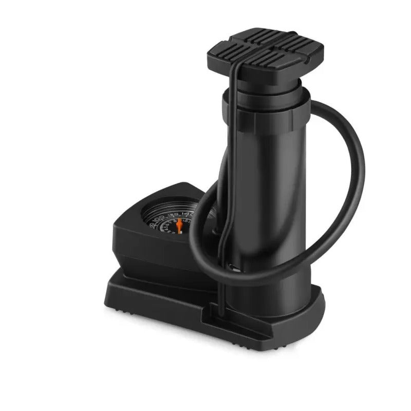 Compact Mini Foot Pump with gauge for bike and car tires.