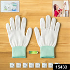 Close-up of soft cotton gloves included in the picture hanging kit