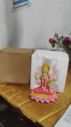 Hand-painted Lakshmi Mata idol in multicolor finish on lotus throne