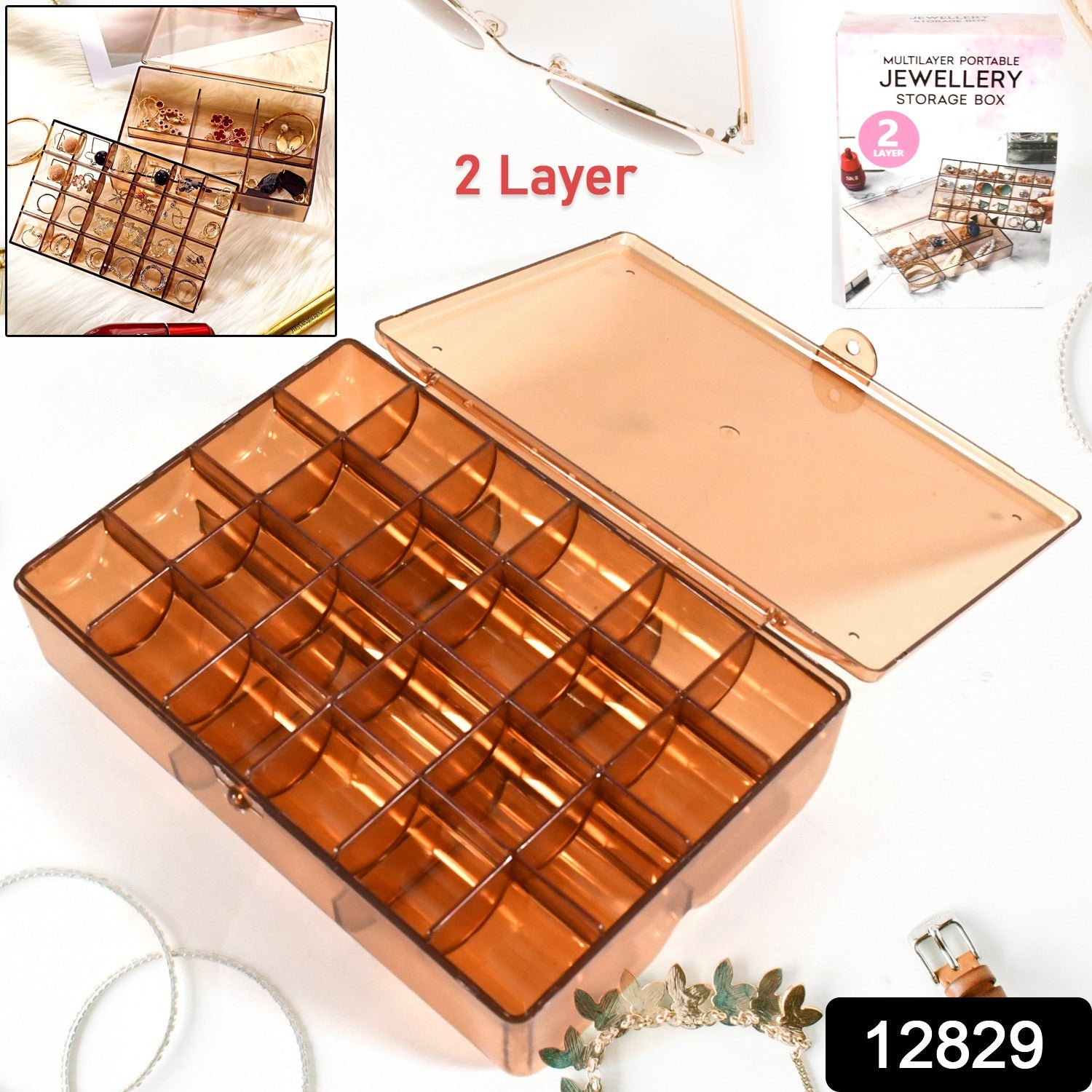 Transparent dustproof acrylic organizer with 30 grids for various jewelry types.