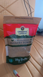 Organic jaggery powder with background of natural ingredients for baking
