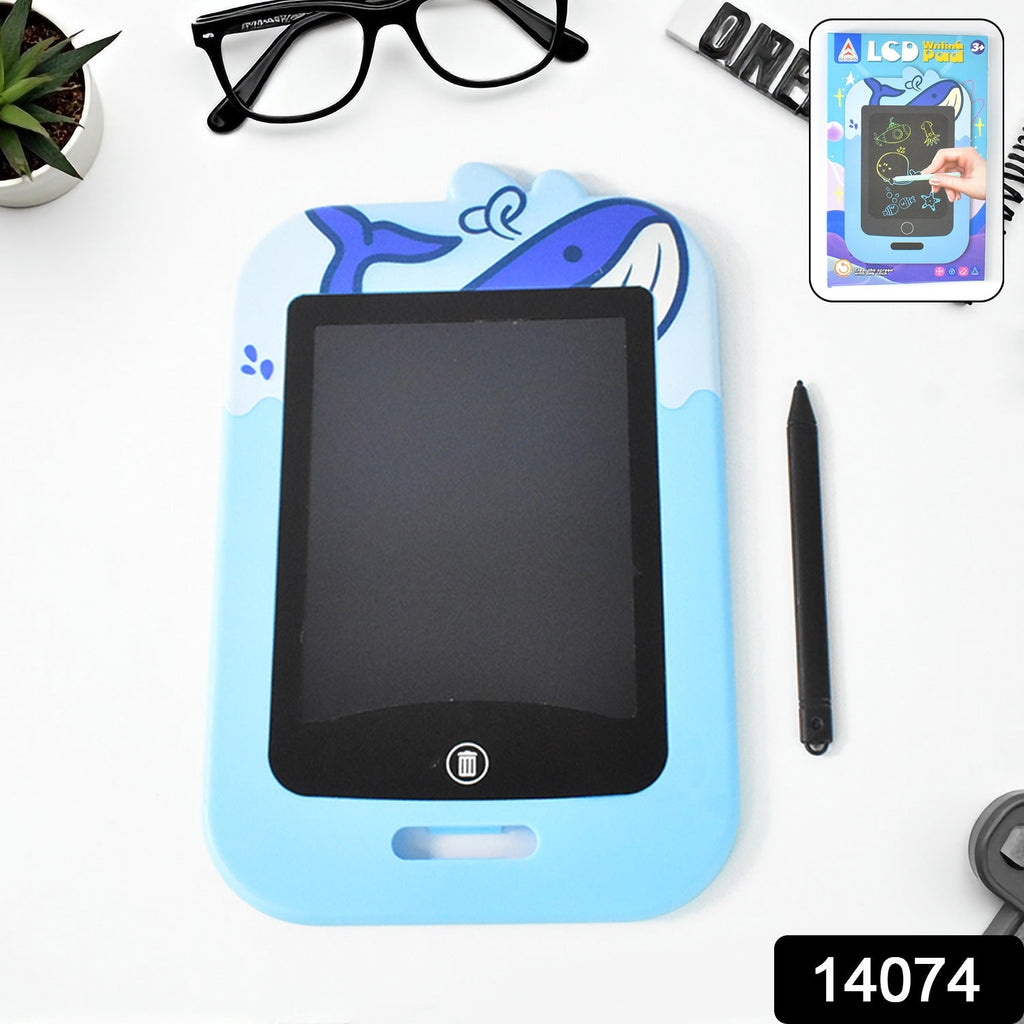 Close-up of colorful lines drawn on Kids LCD writing tablet screen