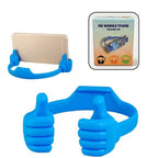Stylish hand-shaped desktop stand in a vibrant color, ready to hold a mobile device.
