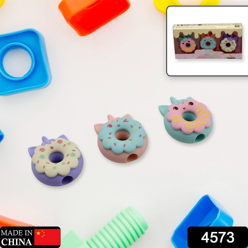 Close-up of cute donut shaped erasers for effortless corrections.