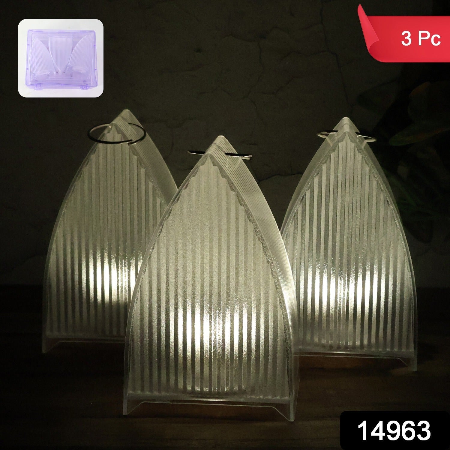 Close-up of battery operated flameless lantern light showing flickering LED
