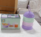 Vibrant purple baby food container with 3 layers, showcasing its practical design.
