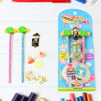 Candy Themed Pencil Set with colorful fun accessories for kids creative writing
