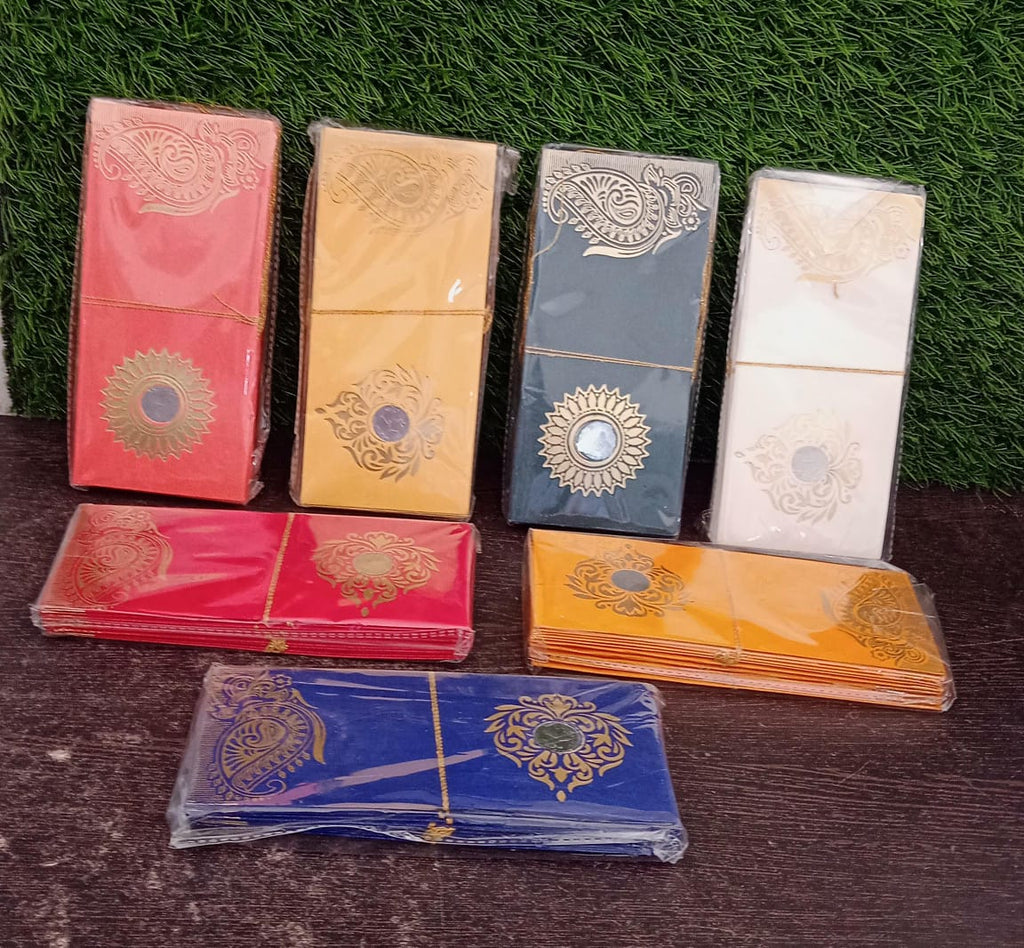 Group of glossy premium designer wedding envelopes displayed together.