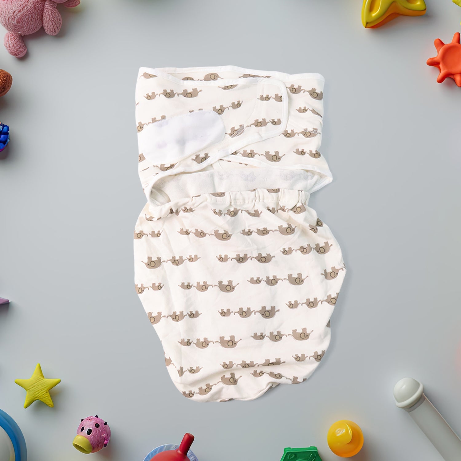Infant swaddle wrap showing breathable cotton material