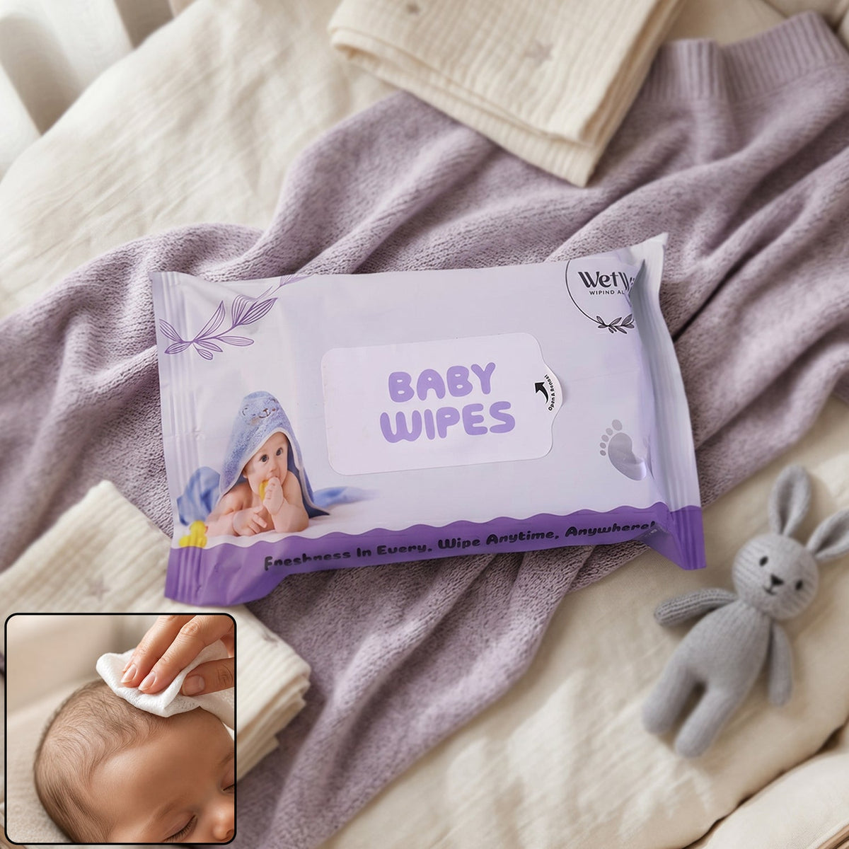 Travel Fresh baby wet wipes in portable pack
