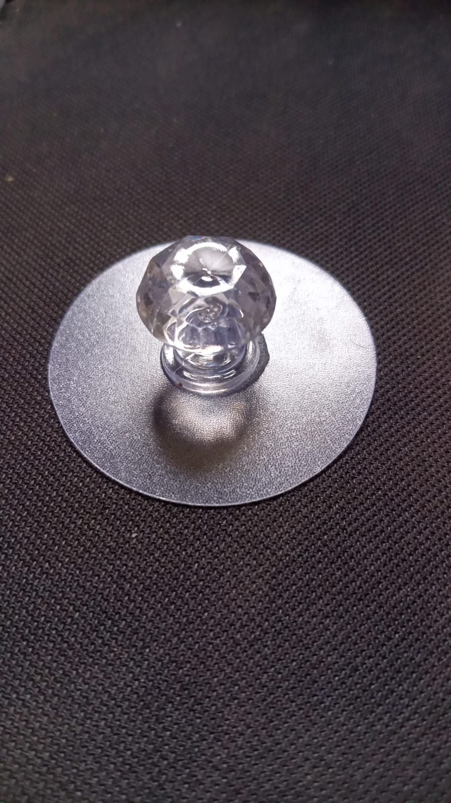 Angled perspective of the adhesive crystal cabinet knob, showing its versatile design.