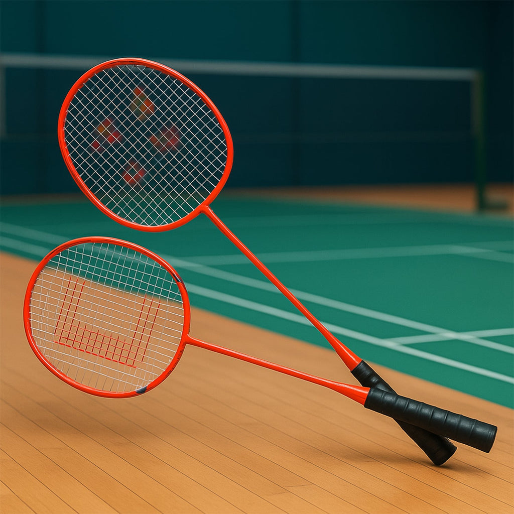 Set of kid-friendly badminton rackets with colorful grips