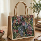 Eco-friendly floral print shopping bag detailed view