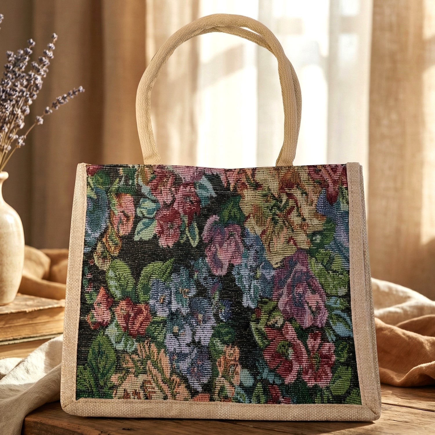 Folded lightweight floral print shopping bag