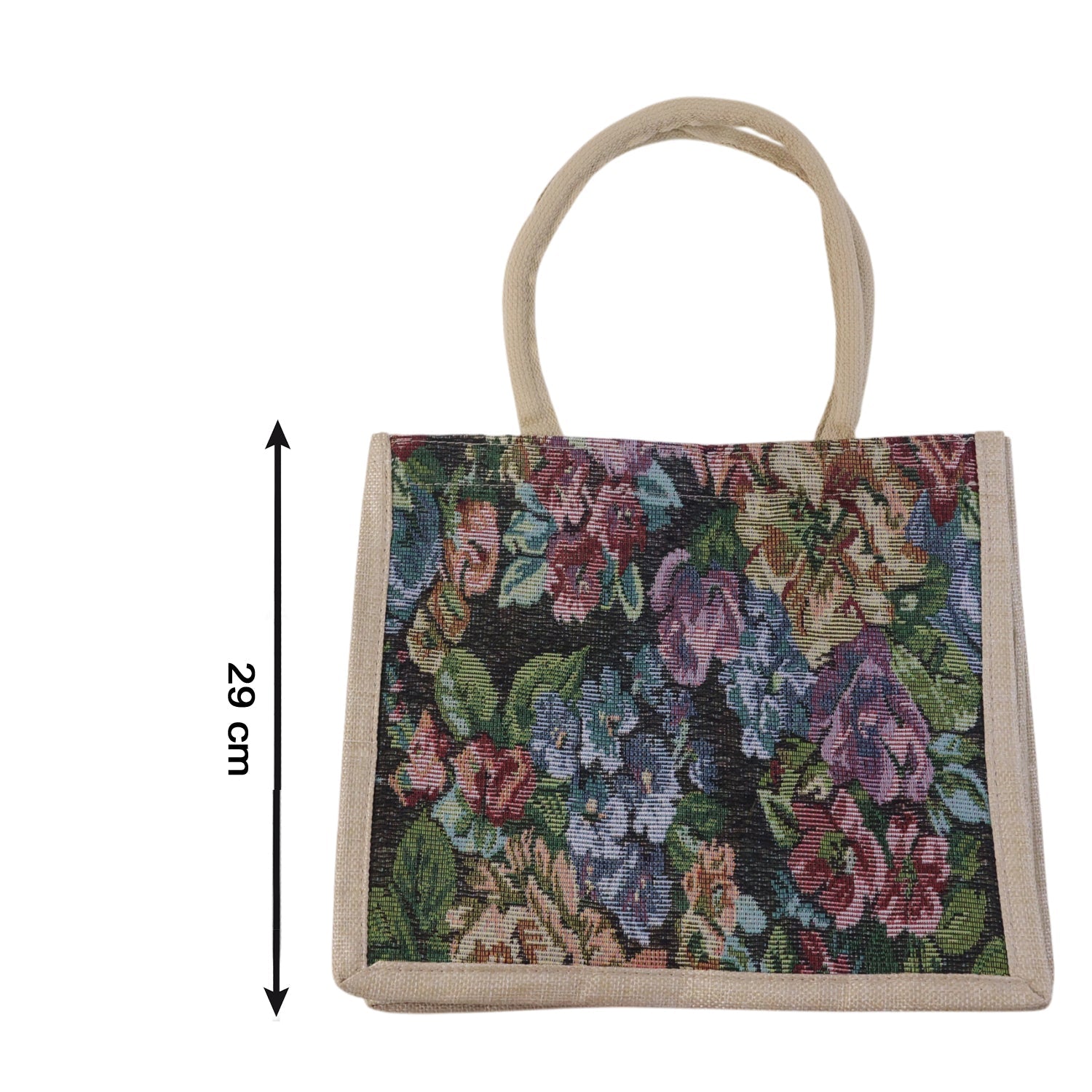 Side view of floral tote bag, lightweight and foldable