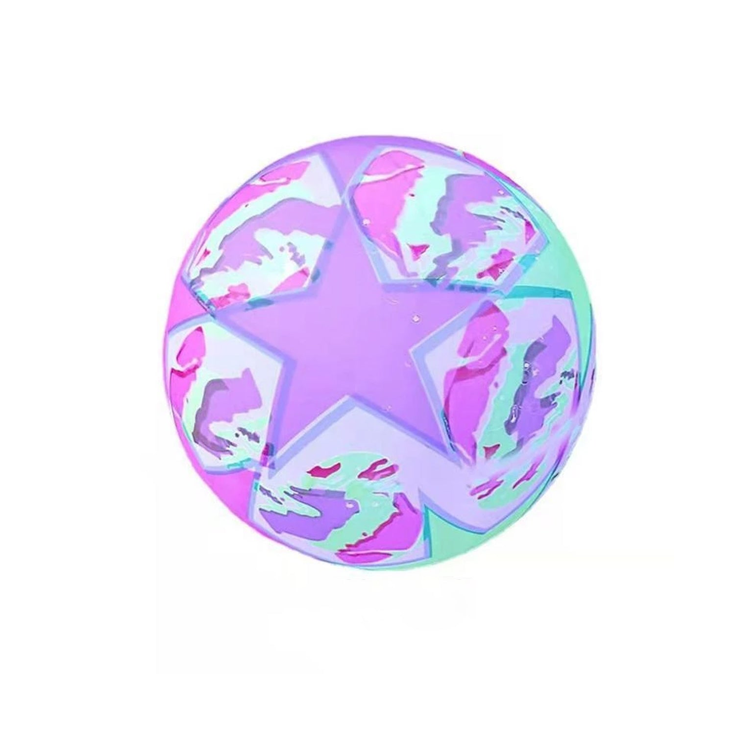 A Bouncy LED Ball in hand, showcasing its vibrant colors and textured rubber for grip.