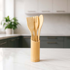 Set of three bamboo spatulas designed for mixing and serving