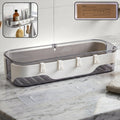 Modern transparent bathroom wall shelf with white accents and three hooks for accessories
