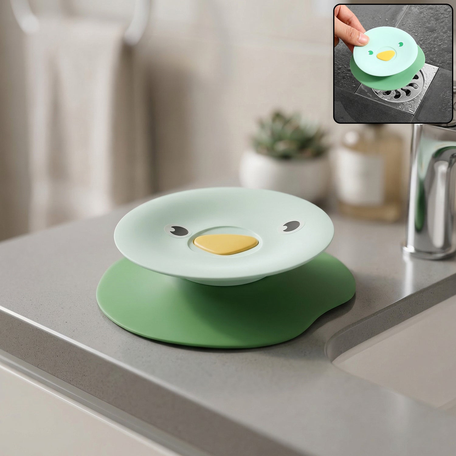 Silicone sink drain strainer with duck shape for kitchens and bathrooms