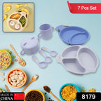 Close-up view of the cartoon-themed bamboo fibre dinnerware set, showcasing the plate, bowl, and mug.