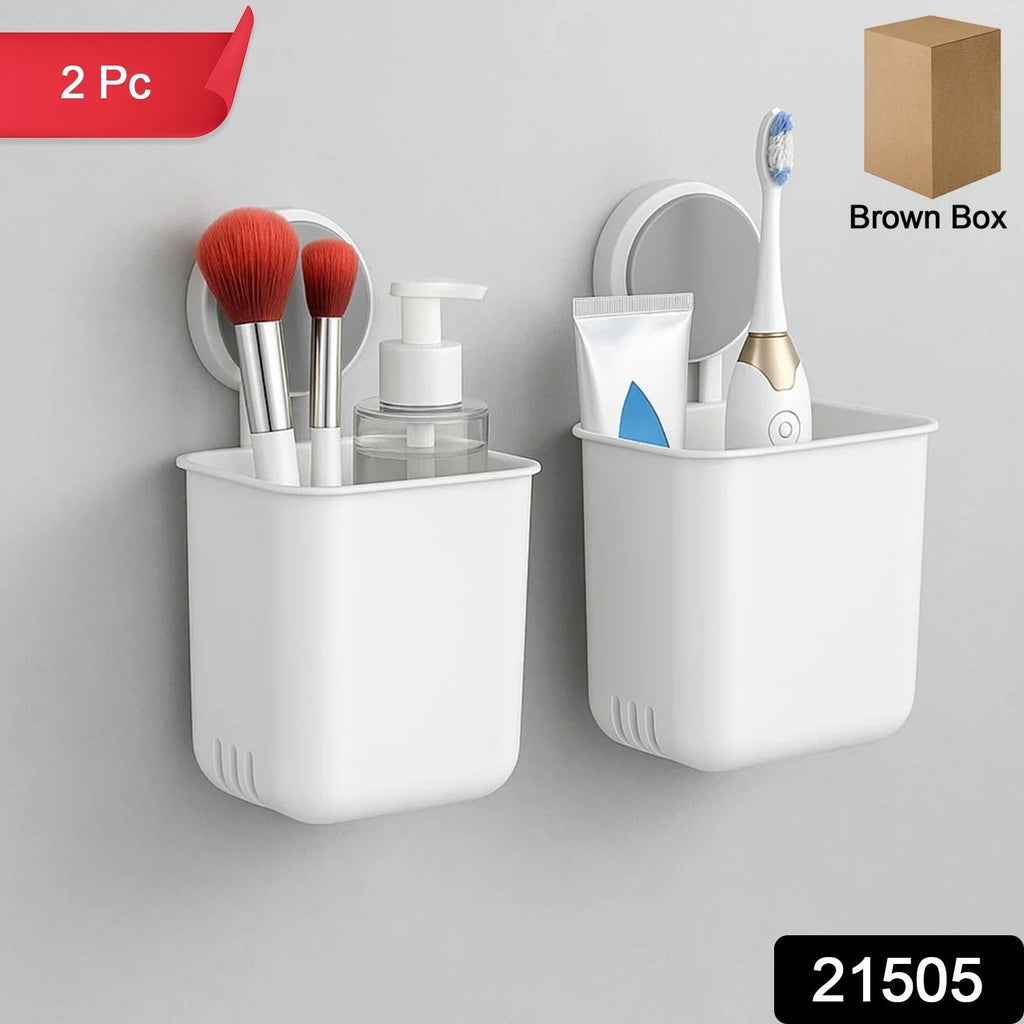 Close-up of wall mounted bathroom cup organizer set