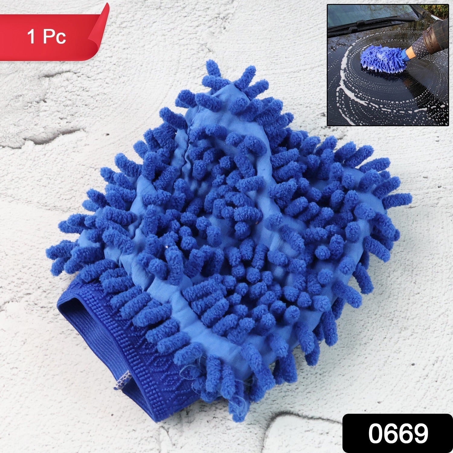 Hand wearing a microfiber wash mitt for scratch-safe car cleaning.