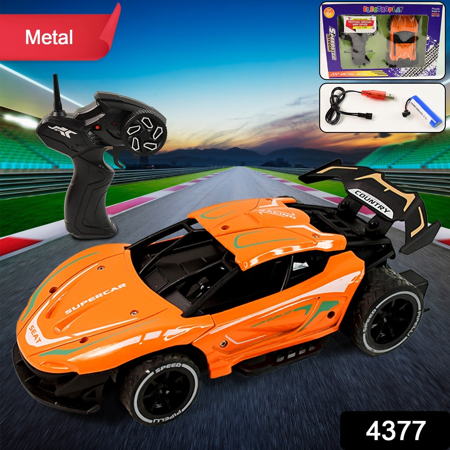 Close-up of metal RC supercar’s aerodynamic alloy body and wheels